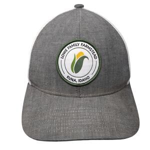 Lowe Family Farmstead Kuna, Idaho Strapback Trucker Hat Gray One Size Mesh Back